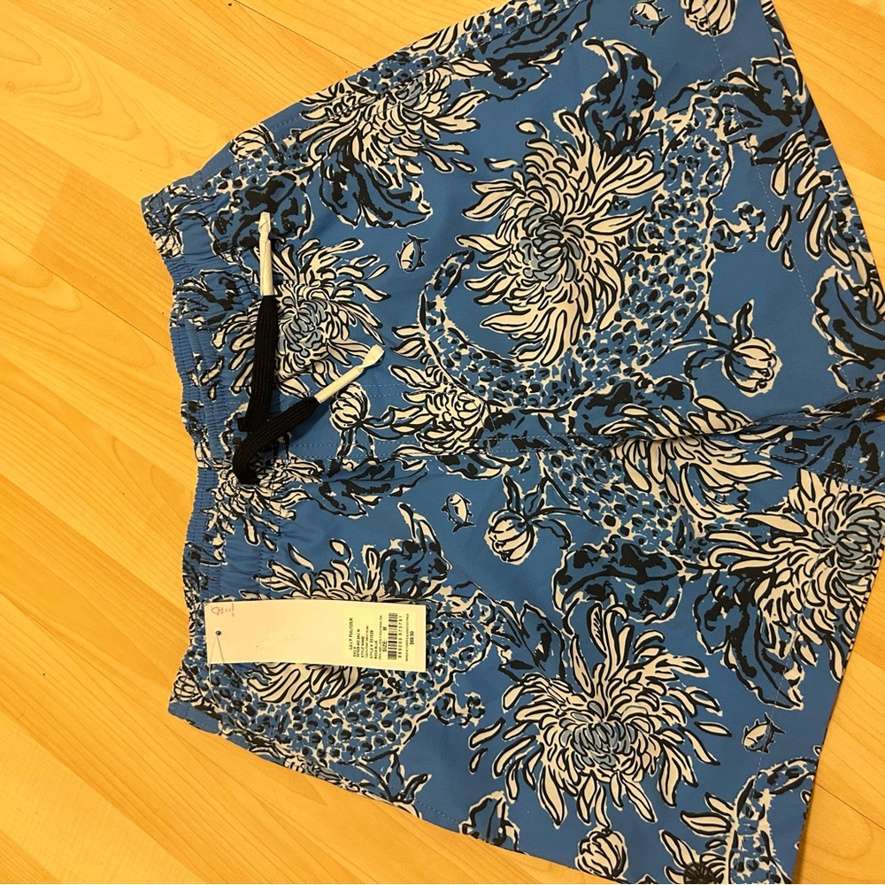Lilly Pulitzer Blue Floral Kids Swim Trunks